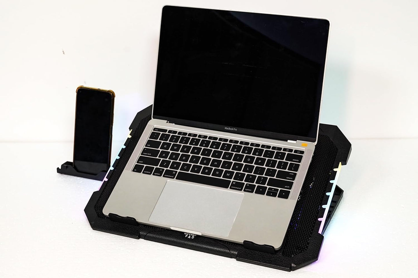 RGB Gaming Laptop Cooling Pad 17-12Inch 4Fans (Customized RGB Sidelight with Switch,Laptop Fan Speed Adjustable,5 Heights Adjustment with Phone Holder)Fit Apple MacBook Laptop Fan Cooling Pad
