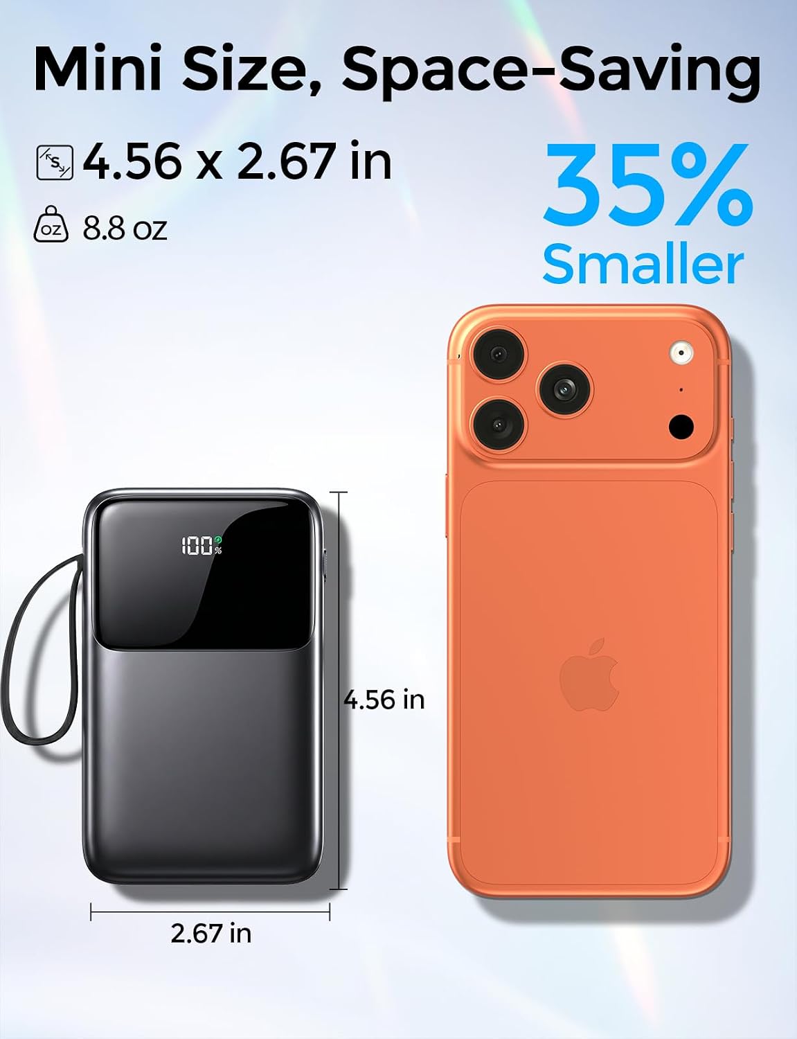 15000mAh Portable Charger Power Bank, Smaller Built-in 4 Cables, 22.5W | 50% More Capacity, 45% Smaller, Slim Travel Essential Battery Pack, 30-Min Fast Charge to 50% for iPhone/Samsung, Black