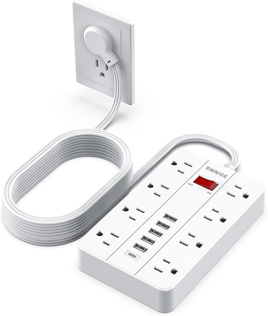 Flat Extension Cord 15 Ft,SMNICE Power Strip with Widely Spaced Outlet
