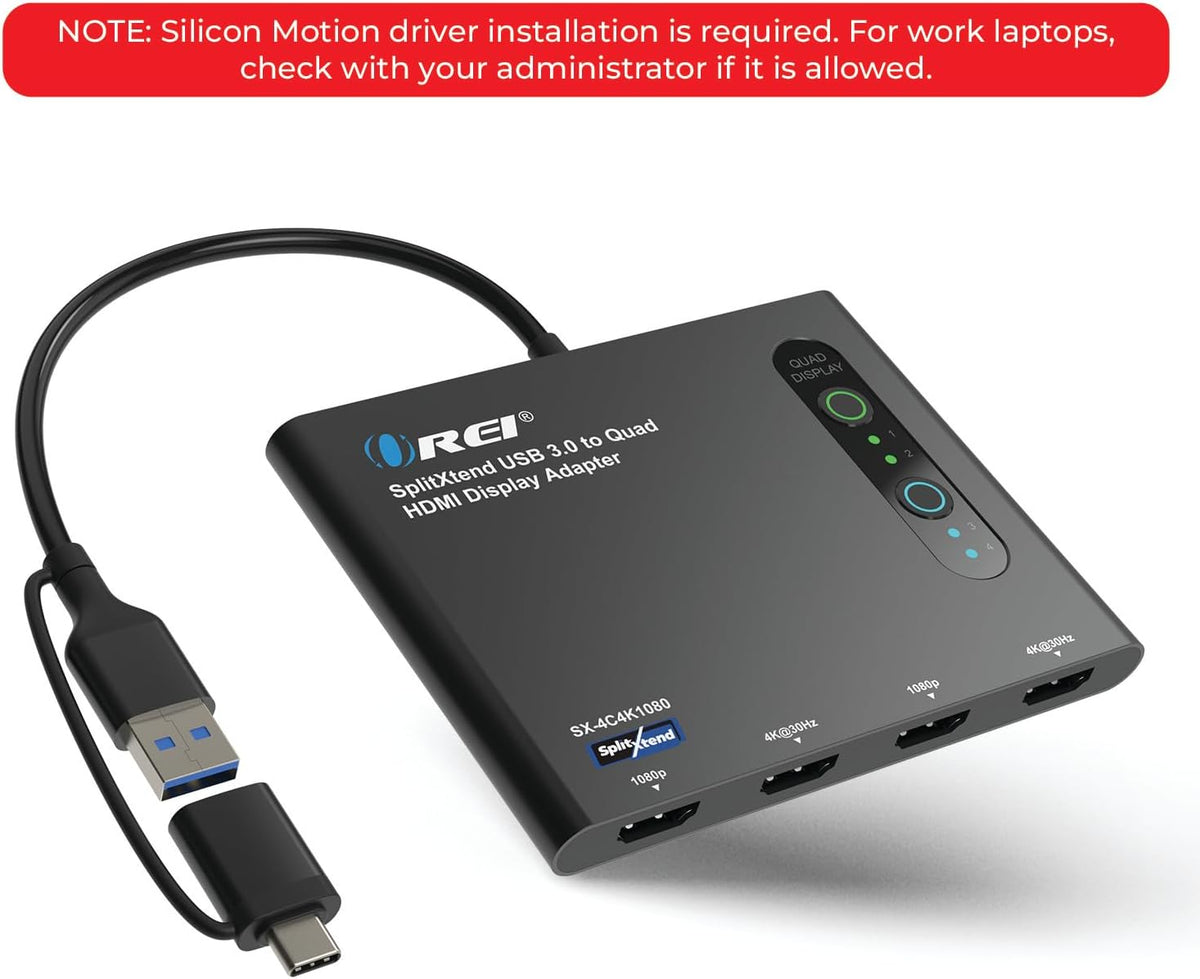 OREI SplitExtend HDMI Splitter Extended Display for Quad Monitor - 4K@30Hz