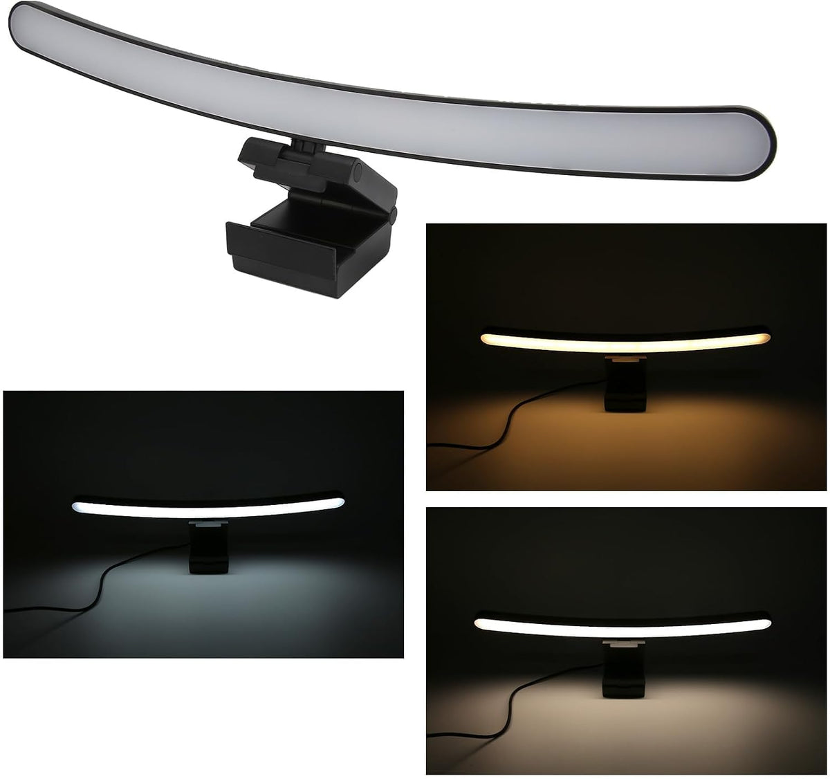 Cyrank Curved Monitor Light Bar, 3 Color Temperature LED Computer Desk Lamp Touch Control Monitor Lamp Type C Computer Light Clip on Keyboard Light