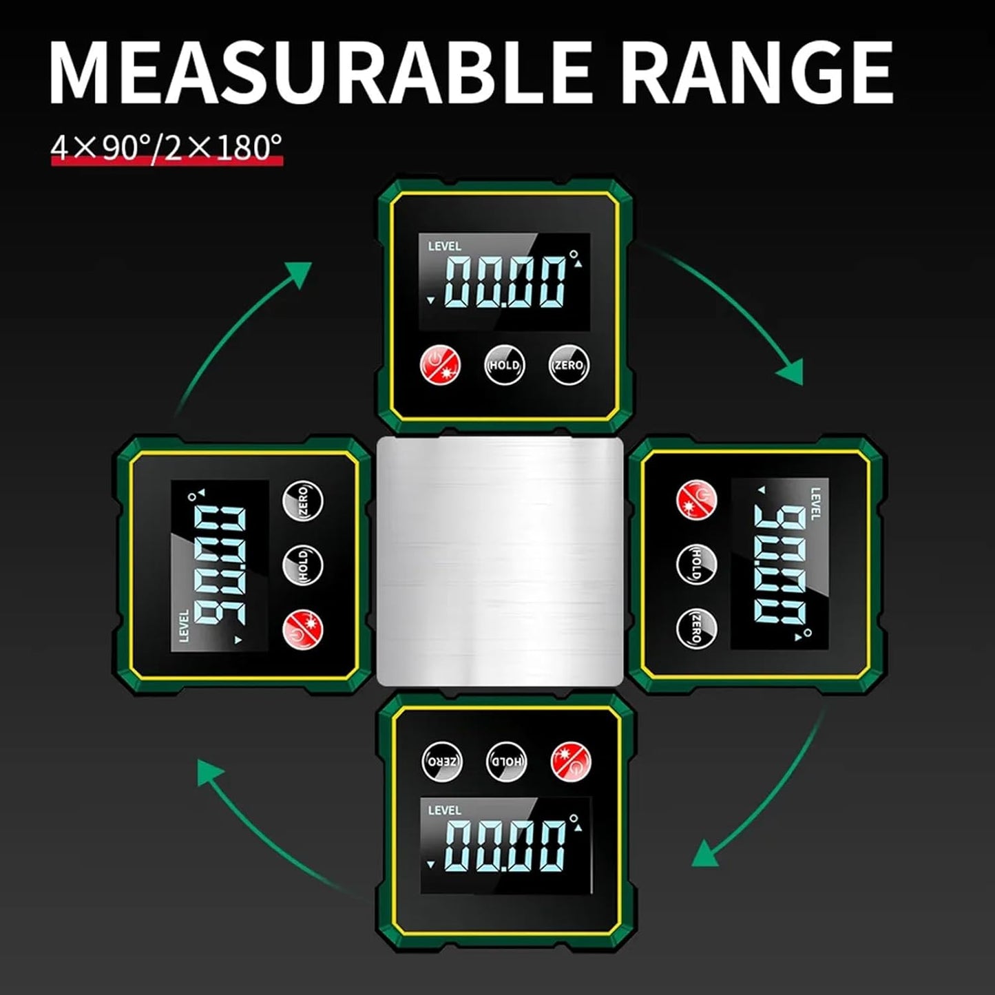 Digital Angle Finder with Electronic Laser Level,Inclinometer- 4-side Strong Magnetic Angle Gauge, Protractor,Finder Measuring Tool for Woodworking (Laser Level is Class II,Output<5mW)