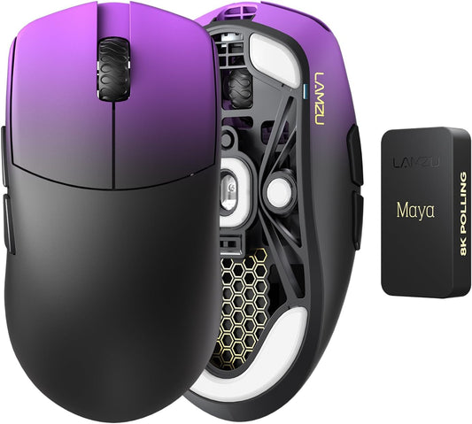 Lamzu Maya Champion Edition Wireless Gaming Mouse, Ultra-Lightweight 45g, Optical Switch, Golden TTC Dust-Proof Encoder, Pixart PAW 3950 IC, 8K Compatible, for Small Hand Users(Purple Shadow)