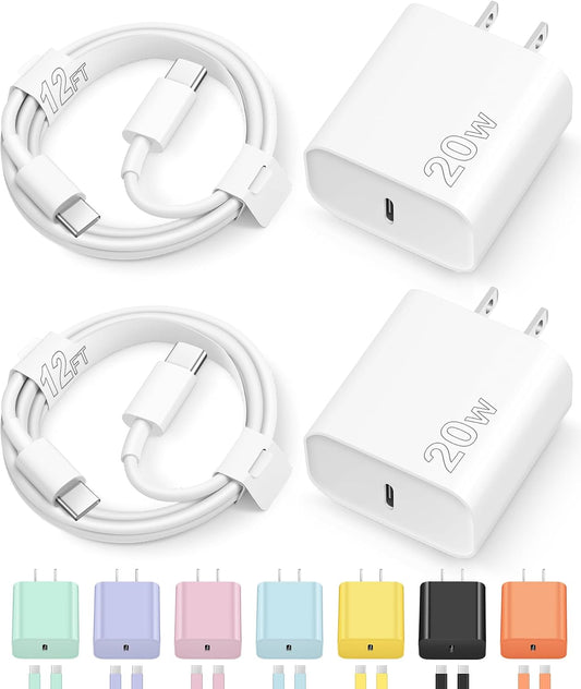 12FT iPhone 17 16 15 Charger Fast Charging Type C Charger USB C Charger | for iPhones, iPads,Tablets, Android phones,20W iPhone Charger USB-C Power Adapter,with Extra Long USB-C Charging Cables