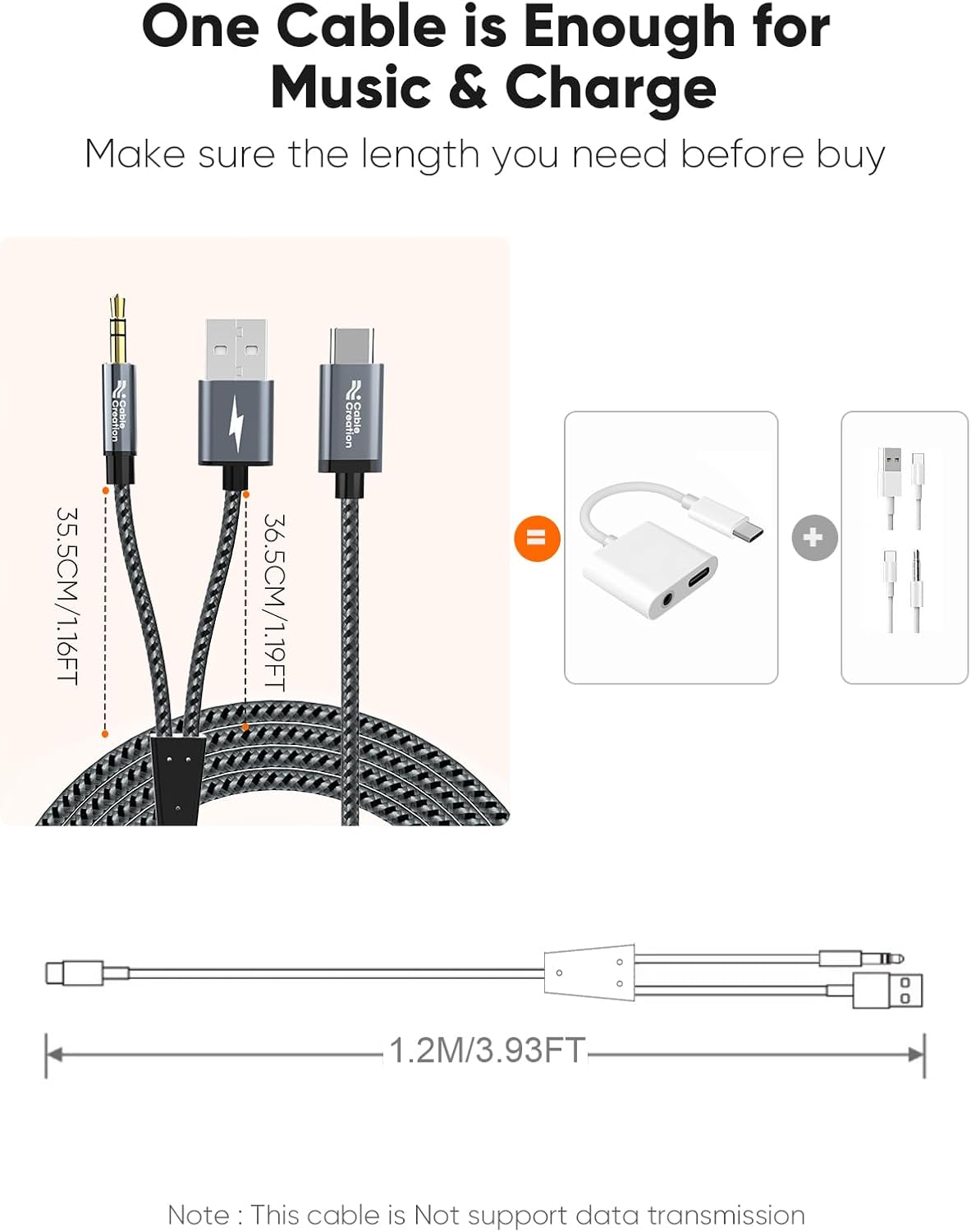 CableCreation USB C to 3.5mm Audio Cable with USB Charging Car Aux Cable | Type C to Aux Jack Headphone Car Stereo with 18W Charge for iPhone 16 15 Pro Max Plus, Galaxy S24/S23+, Pixel 9/8/7+