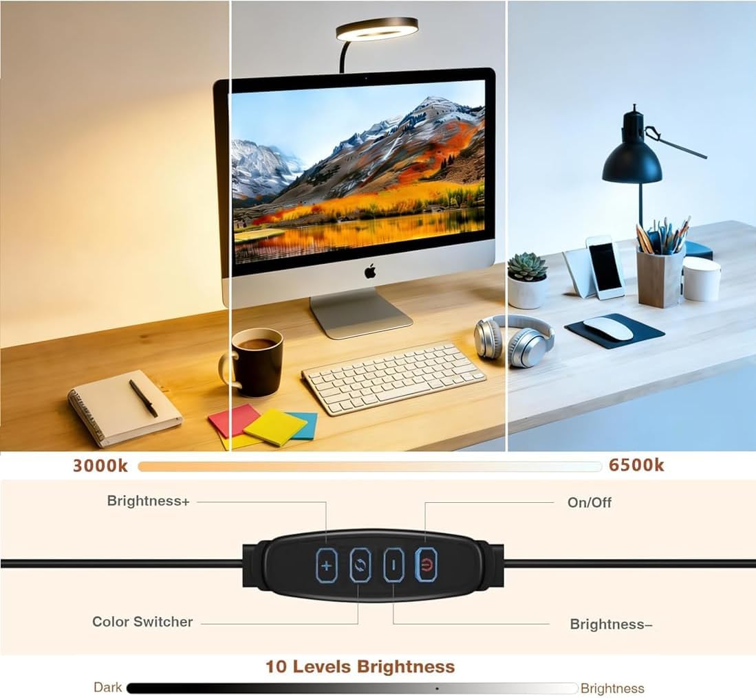 Ring Light for Computer Monitor,Suction Cup Small Desk Lamp for Office Home