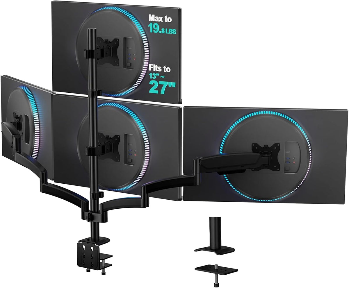 WALI Stacked 4 Monitor Mount for 13-27 inch Screens, 19.8 lbs per Arm