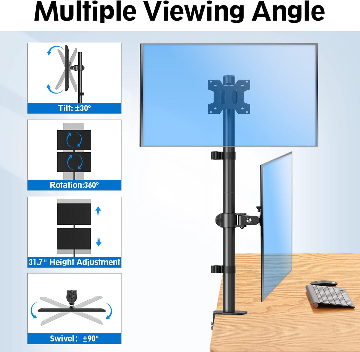 MOUNTUP Dual Monitor Stand, Vertical Monitor Mount for 2 Max 32 inch Stack Screen Monitors, Height Adjustable, Swivel, Tilt Monitor Desk Mount with C Clamp Grommet Base, Home Office