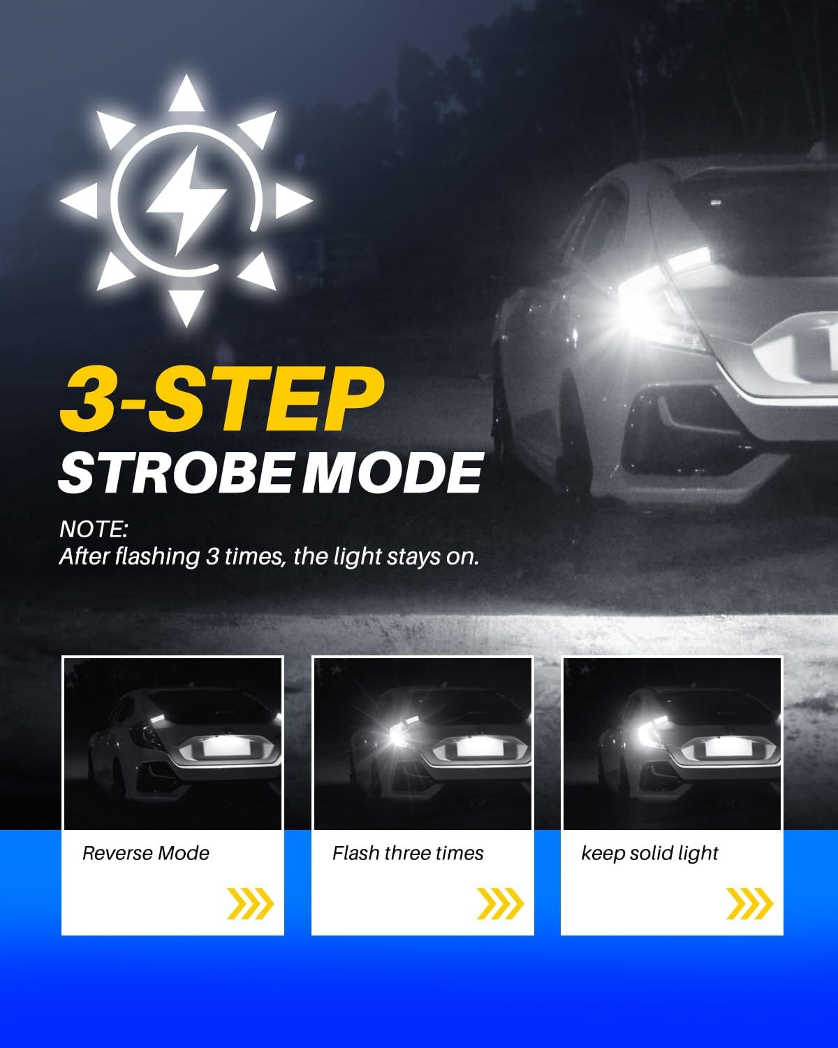 AUTOONE 921 912 LED Bulbs 6500K White, Strobe Flashing LED Reverse Lights, Super Bright T15 906 922 W16W LED Bulb Blinking for Backup Light Running Lights, Pack of 2