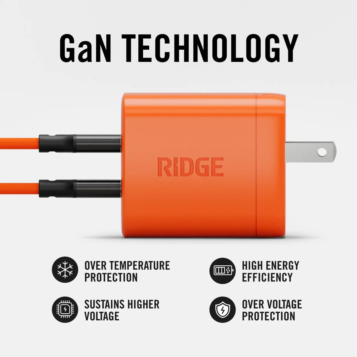 Ridge 45W Wall Charger Set, Dual USB-C Ports, Laptop-Grade Power with Complete Cable Kit Included - Basecamp Orange