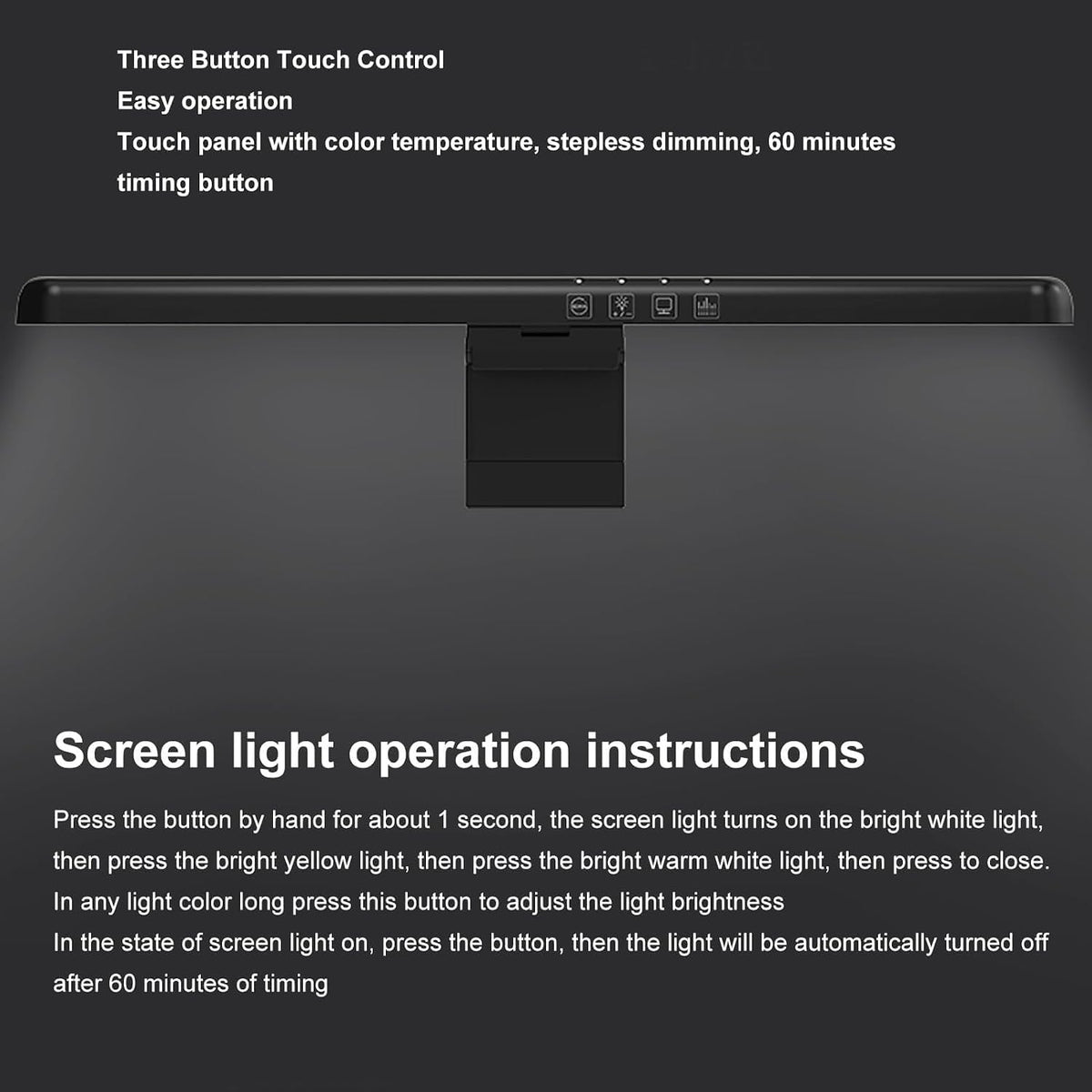 Cyrank Curved Monitor Light Bar, 3 Color Temperature LED Computer Desk Lamp Touch Control Monitor Lamp Type C Computer Light Clip on Keyboard Light