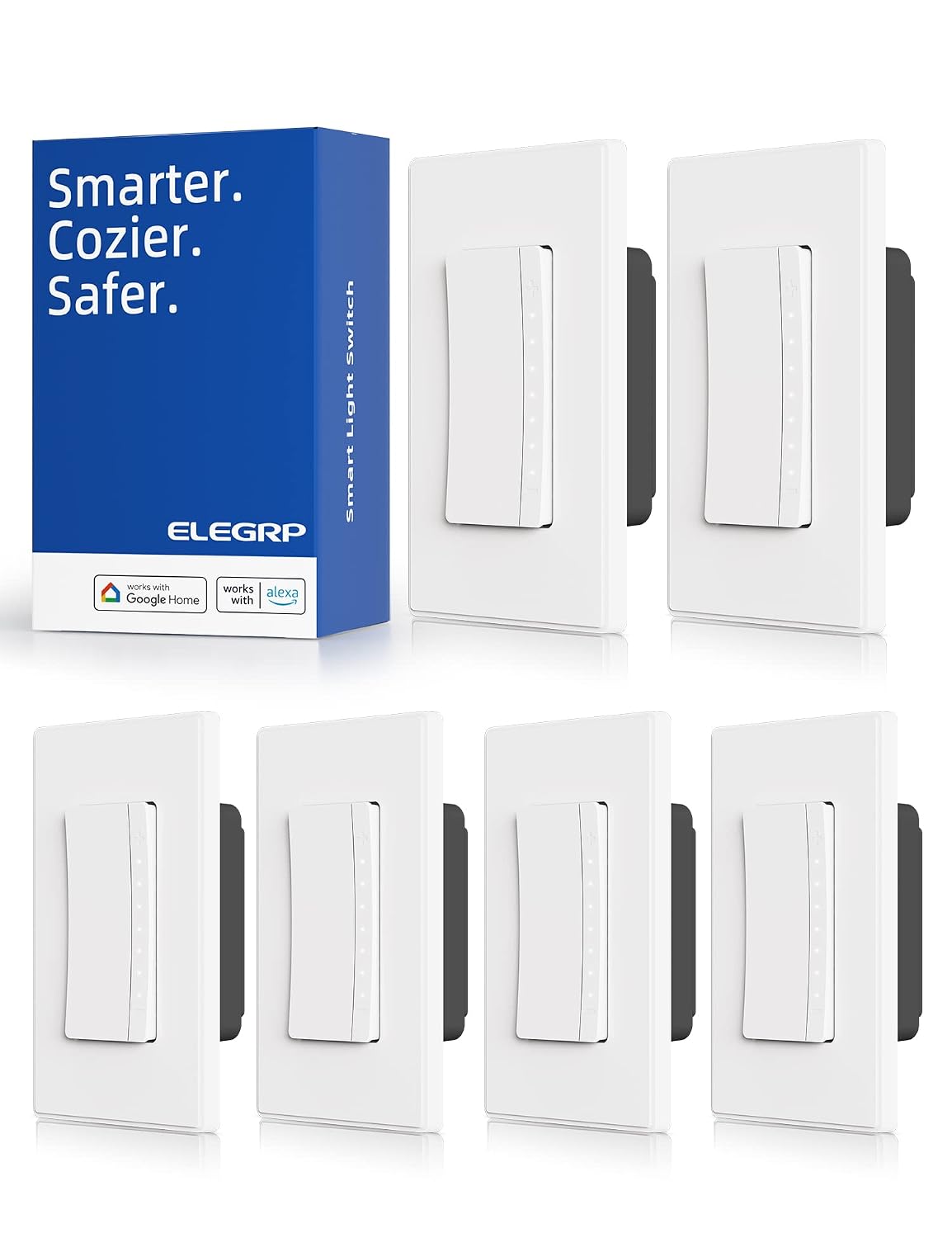 ELEGRP Smart Dimmer Light Switch DPR30, 2.4GHz Wi-Fi Dimmer Switch Compatible with Alexa and Google Assistant, Single Pole/3 Way, Needs Neutral Wire, No Hub Required, UL Listed, Matte White, 10 Pack