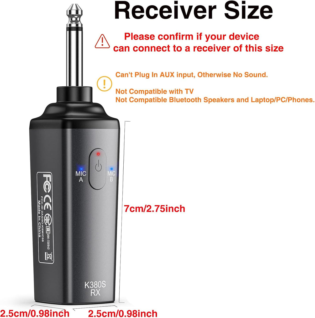 LEKATO Wireless Microphone Rechargeable Wireless Microphones with Receiver Dual Handheld Microphone System Dynamic MIC for Singing, Speech, Wedding, Church,Speaker, PA System(K380S)