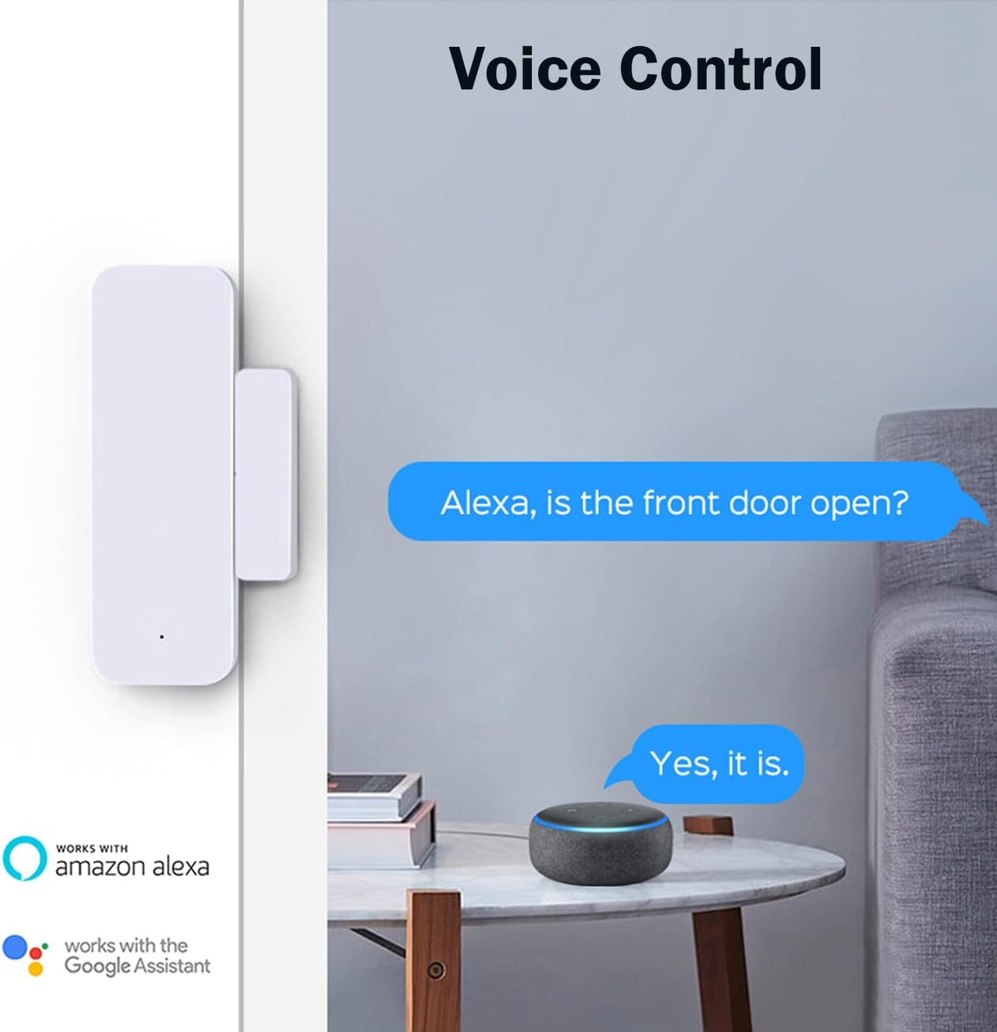 WiFi Door Sensor Window Detector: Smart Window Contact Sensor, Wireless Magnetic Door Open Detector with Free Notification Alerts, Compatible with Alexa Google Assistant (1-Pack)