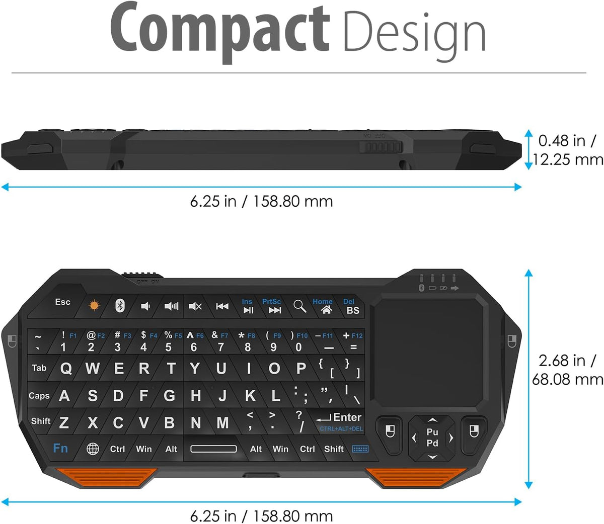 Fosmon Mini Bluetooth Keyboard (QWERTY Keypad), Wireless Portable with Touchpad, Compatible with Apple TV, Amazon Fire Stick, PS4, PS4 Pro, PS5, HTPC/IPTV, VR Glasses, Smartphones