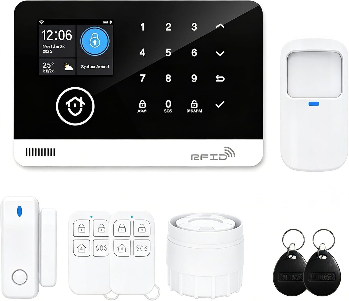 Home Security System, Alarm System for Home Security, WiFi/GSM SMS Alarm System with Motion Detector, 120dB Alarm Siren, Door/Window Burglar Alarm, Smart Remote Control, Alexa-Compatible (G03-2E)