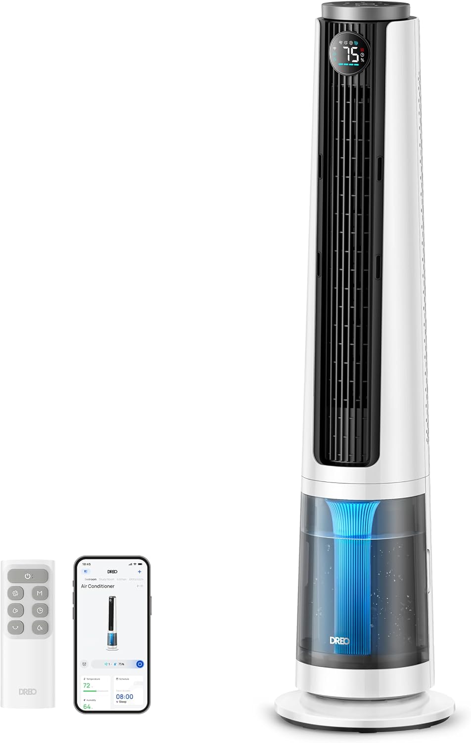 DREO TurboCool Misting Fan 765S, Fans that Blow Cold Air, 10°F Cooling Fan | 34ft/s Fast Evaporative Air Cooler, 6L Tank, 20 dB Quiet DC Motor, 90° Tower Fan with 12 Speeds, 4 Modes for Home, White