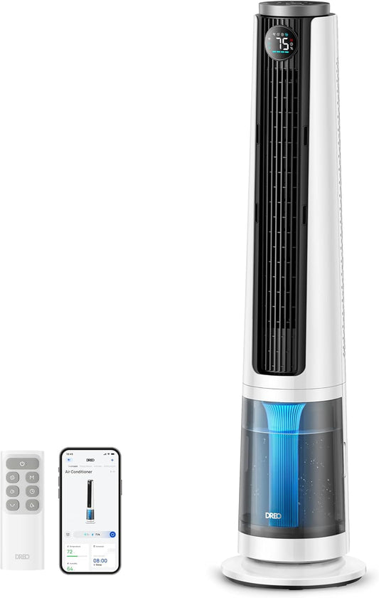 DREO TurboCool Misting Fan 765S, Fans that Blow Cold Air, 10°F Cooling Fan | 34ft/s Fast Evaporative Air Cooler, 6L Tank, 20 dB Quiet DC Motor, 90° Tower Fan with 12 Speeds, 4 Modes for Home, White
