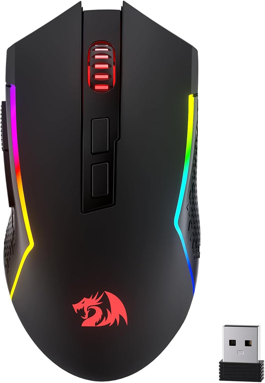 Redragon M693 LIT Wireless RGB Gaming Mouse 12800 DPI Remapping Keys | Cable-Free 0 Delay, Redefine Keybinding Macro, Vibing Backlight, Ergonomic Grip Body Comfort