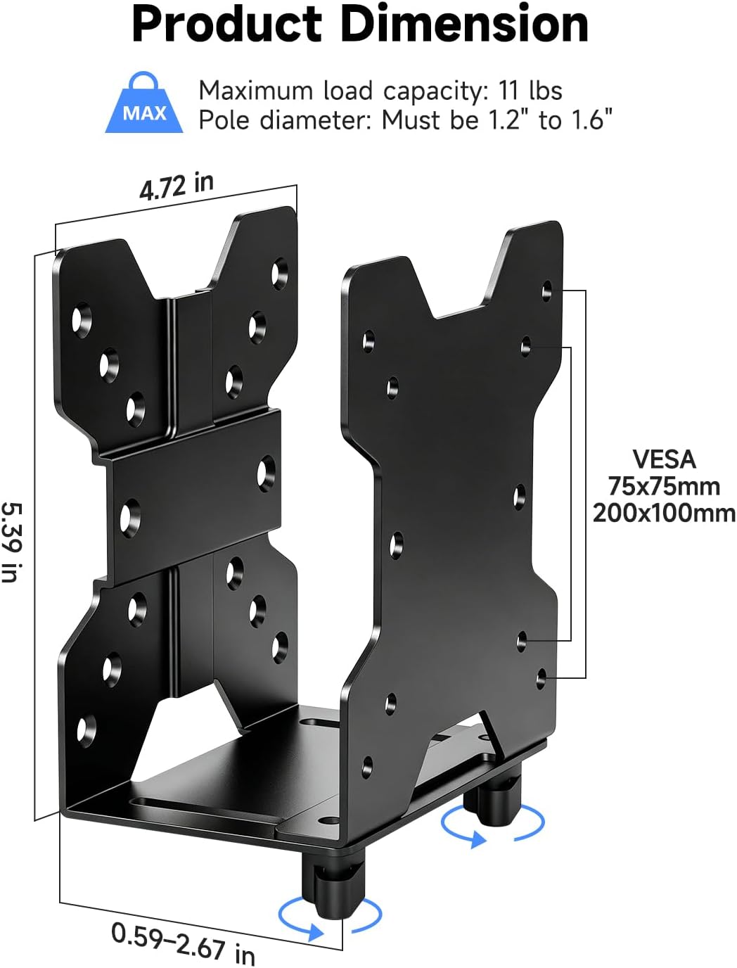 suptek Thin Client Mount Bracket Adjustable Mini PC Mount Bracket,CPU VESA Under Desk and Monitor Arm Computer Holder, Black, ZJJ002