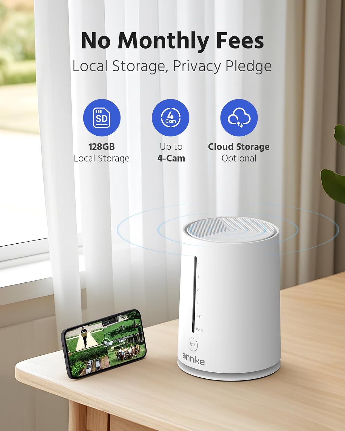 ANNKE 4MP Solar Security Cameras Wireless Outdoor, 4-Cam Home Camera System | 5MP Home Hub with 128GB for Local Storage, 360° View, AI Human Detection, Color Night Vision, Two-Way Audio, Dual-Band Wi-Fi