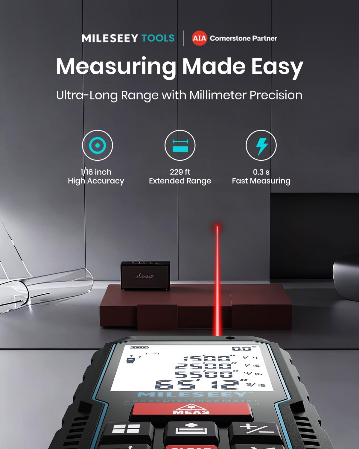MILESEEY Laser Measure, 229ft Laser Measuring Tool with Angle Sensor | 2mm Accuracy, Distance/Area/Volume/Pythagorean Measurement, 2" LCD Backlit, Ft/In/Ft+In/M Unit Switching, Battery Included