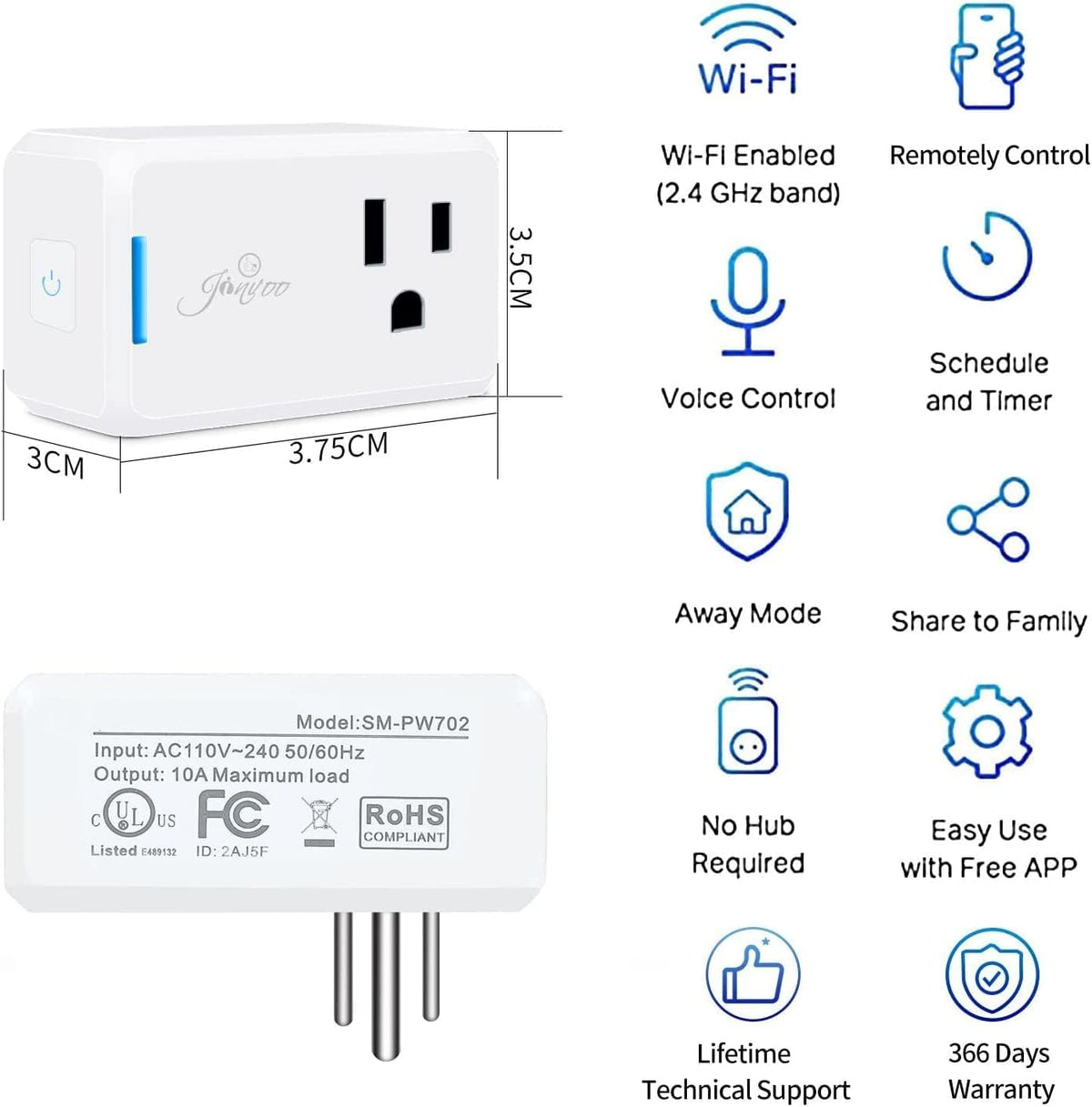 WiFi Smart Plug cETL Listed FCC Certified, Wi-Fi Outlet Compatible with Alexa, Echo and Google Home &IFTTT, No Hub Required, Remote Control,