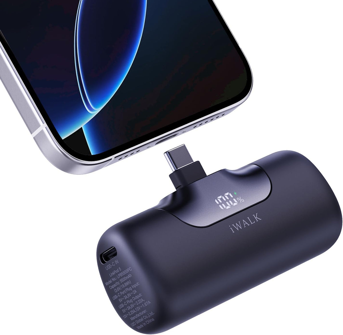 iWALK Portable Charger 5500mAh Next-Gen Small Power Bank 22.5W Fast Charging Battery USB-C Portable Phone Charger for iPhone 17/16/15 17 Plus 17 Pro Max iPad, Samsung Galaxy S25 S24 S23 Android, Black