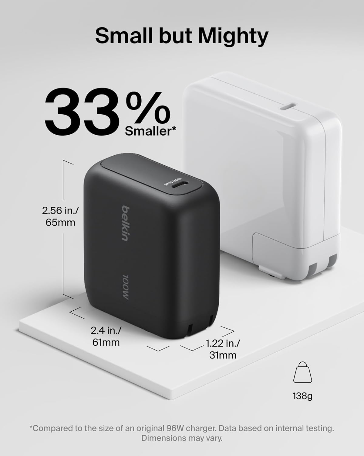 Belkin 100W Compact GaN USB C Charger Block Fast Charging for MacBook | PD 3.2, Super Fast Charging 2.0, Laptop Charger, iPad, iPhone 17, Samsung Galaxy, Pixel, Foldable Prongs, 5ft Cable Included
