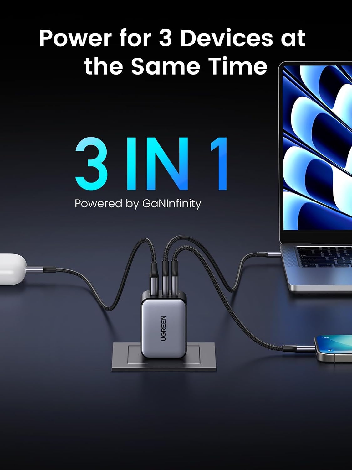 UGREEN Nexode X 65W GaN USB C Wall Charger, 3-Port PPS Ultra Compact Foldable Fast Charger for MacBook Pro/Air, iPhone 17/16/15 Series, Galaxy S25/S24, Pixel 10/9, iPad Pro, Steam Deck
