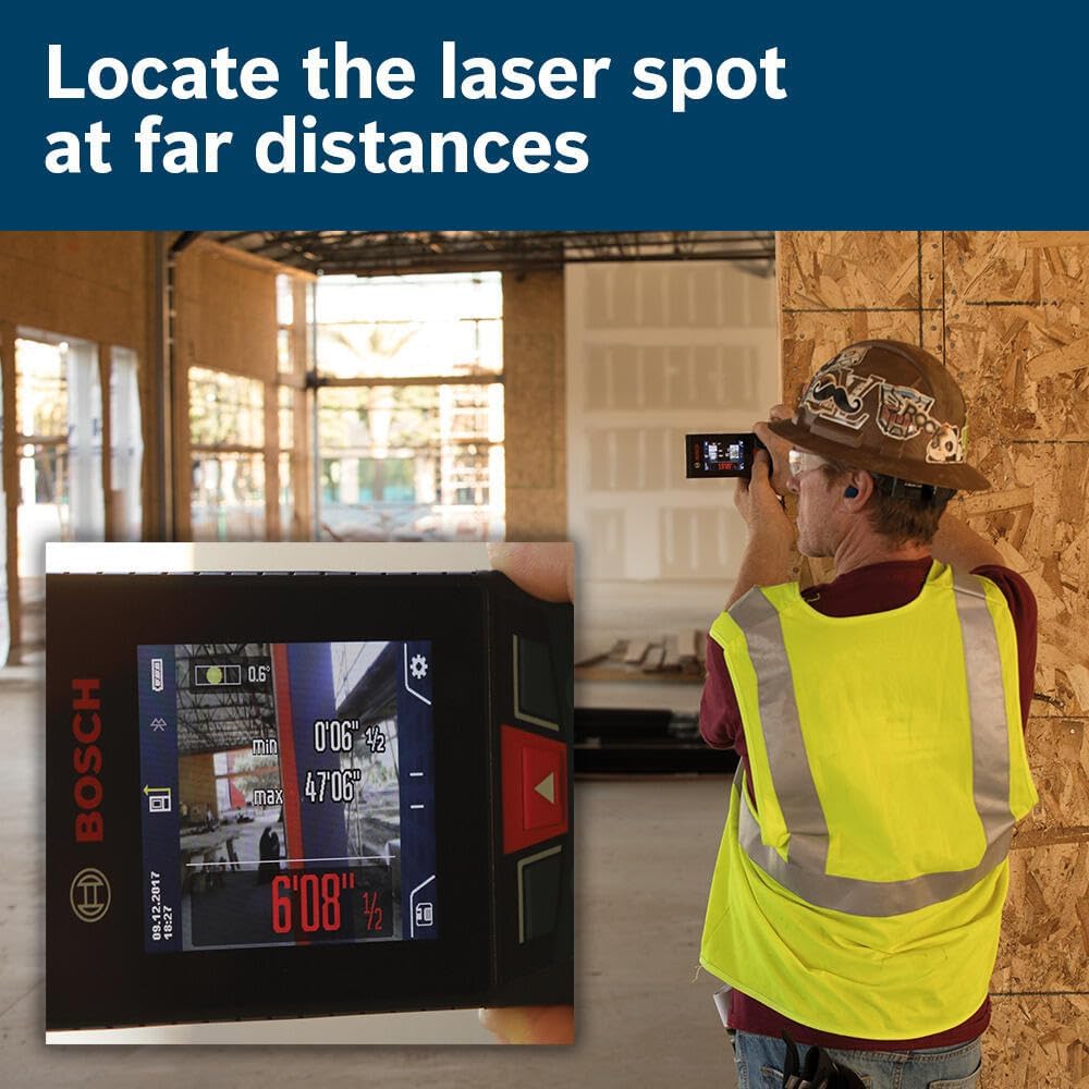 BOSCH GLM400CL 400 Ft Blaze Outdoor Connected Laser Measure, Includes 1.0 Ah 3.7V Lithium-Ion Battery & Charger, Micro USB Cable, Hand Strap, & Pouch
