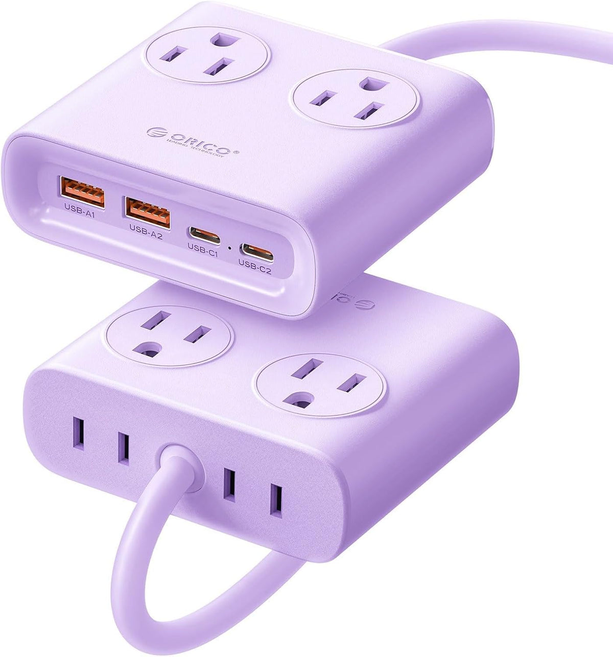 ORICO Power Brick, 25W GaN Power Strip, 8-in-1 Charging Station (1 Pack) | with 4 AC Outlets, 2 USB-C, 2 USB-A Ports, 5ft Extension Cord, Ultra Thin Flat Plug for Travel Office ETL Listed-PDC