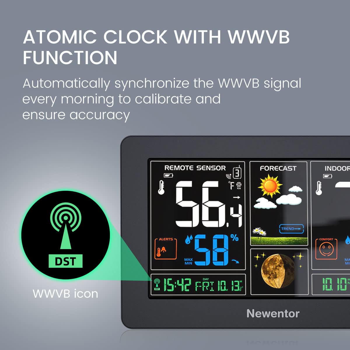 Newentor Weather Station Wireless Indoor Outdoor Thermometer, Black,1Sensor