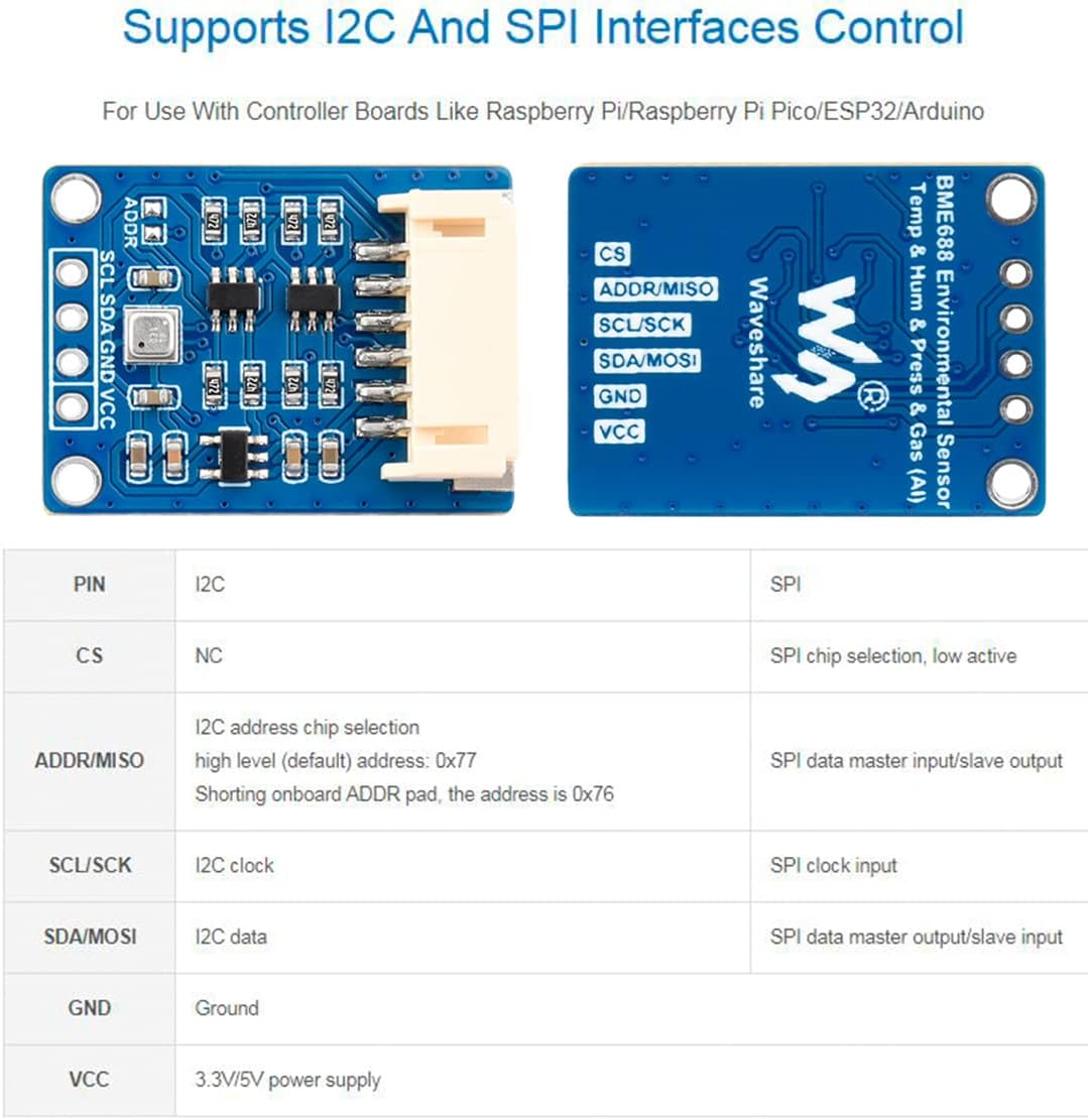 BME680 Environmental Sensor, Temperature/Humidity/BarometricPressure Detect | I2C and SPI , Support Raspberry Pi / Raspberry Pi Pico / for Arduino / ESP32, etc.