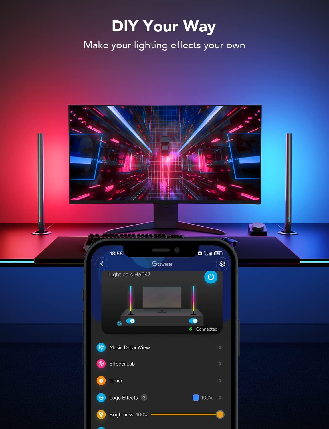 Govee RGBIC Gaming Light Bars H6047 with Smart Controller, Wi-Fi Smart LED | Gaming Lights with Music Modes and 60+ Scene Modes Built, Works with Alexa & Google Assistant, New Year Lights Decor