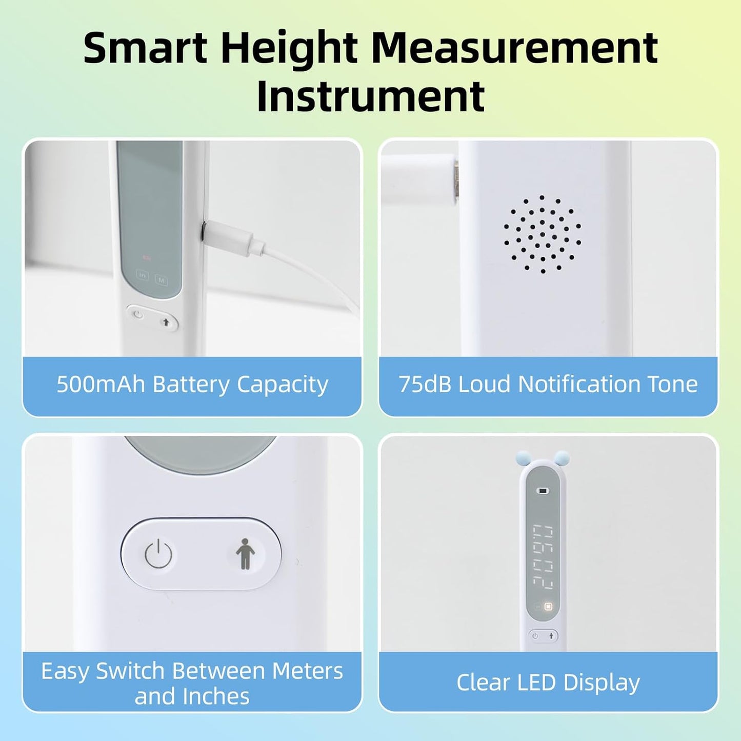 Umimile Portable Height Measurement for Kids, Cordless Infrared Stadiometer | Handheld Stadiometer Device for Kids and Adults, Digital Height Measurement Tool Scale 240 cm / 94.5 inches (Blue)
