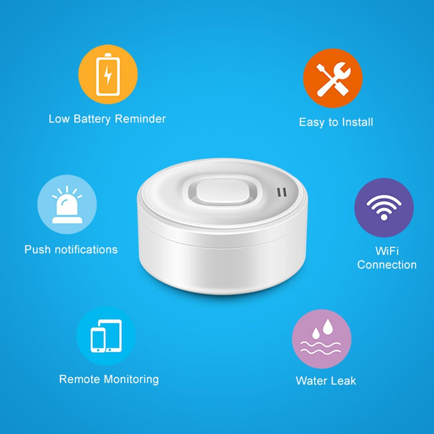 WiFi Water Leak Detector: Smart Water Sensor with 100dB Adjustable Alarm & App Notification, Water Leakage & Low Water Level Monitoring, Water Detector Alarm for Kitchen, Bathroom, Basement