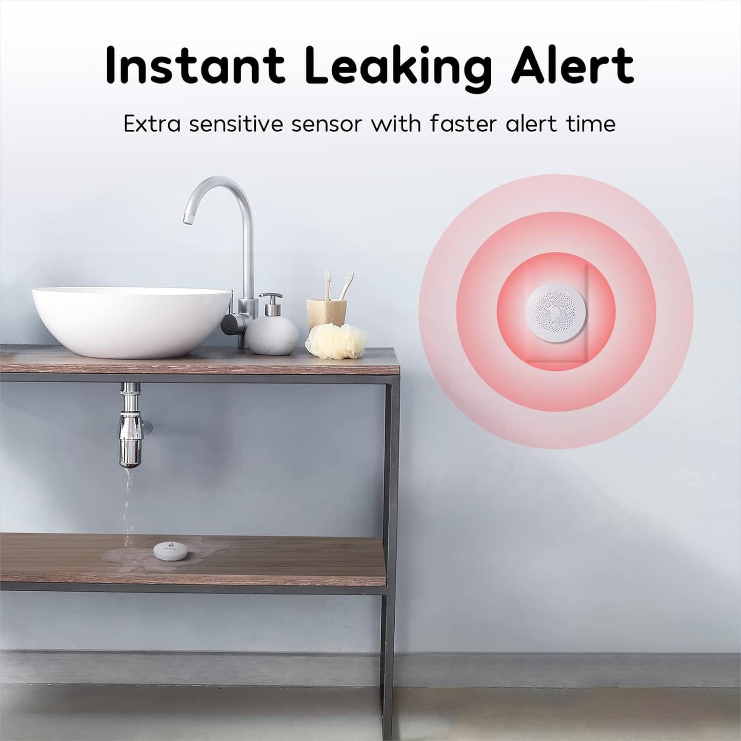 Winees WiFi Water Leak Detector, 3 + 6 Pack Water Sensors with 100dB Adjustable Alarm, Leak Alert Email&SMS Notification, 100M Transmission for Basement, Bathroom, Laundry, IFTTT, 2.4G WiFi Only
