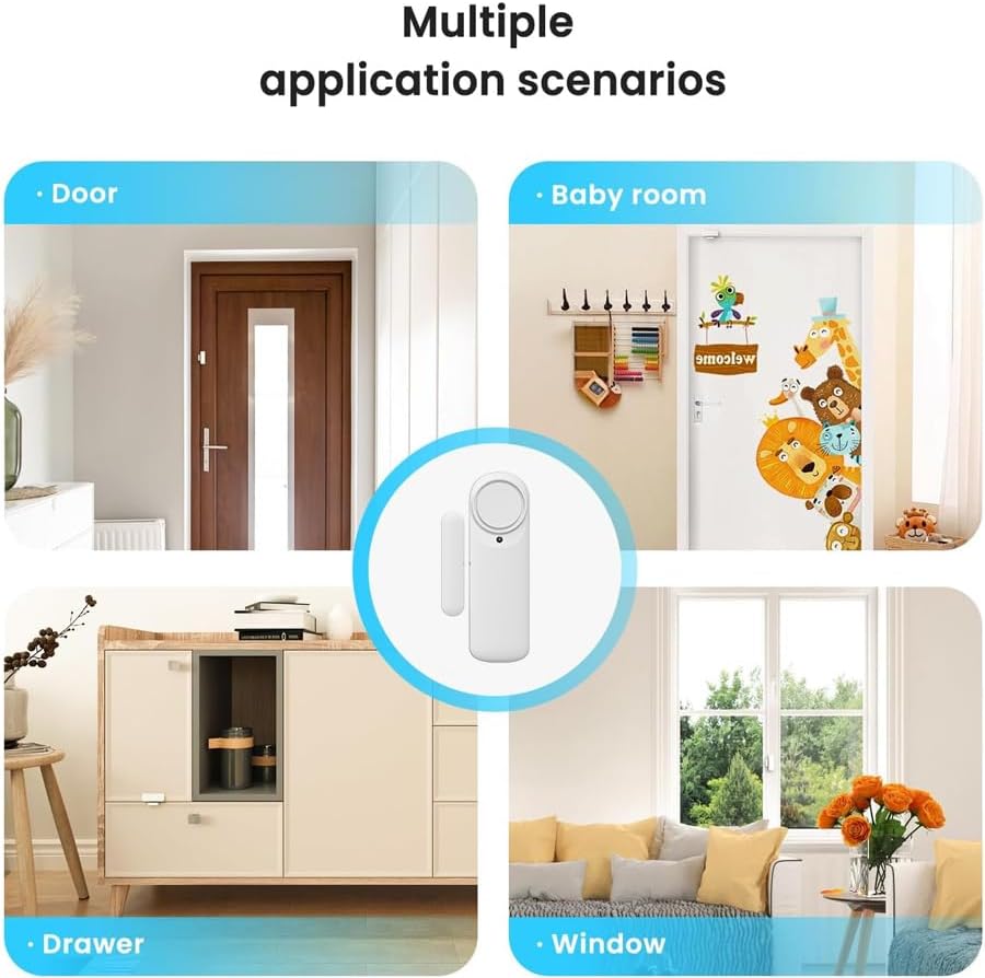 Loopo Smart WiFi Door & Window Alarm Sensor Chime, 100dB Wireless Door Chime with App Alerts, Tuya Smart Life, Compatible with Alexa & Google, No Hub Required, for Home Kids Safety, 2-Pack