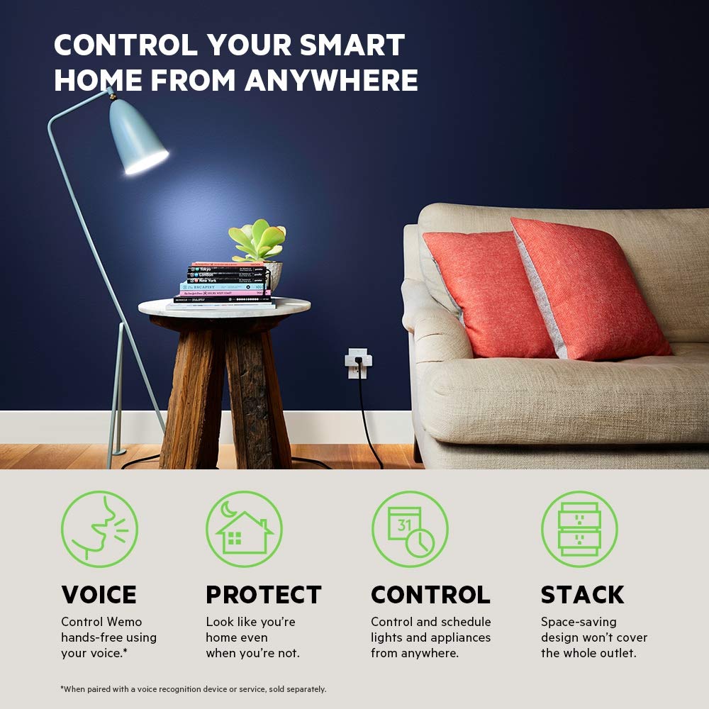 Wemo 43K-720-0224R Mini Smart Plug Compatible with Alexa, Google Assistant & Apple HomeKit(F7C063-CC), 2-Pack