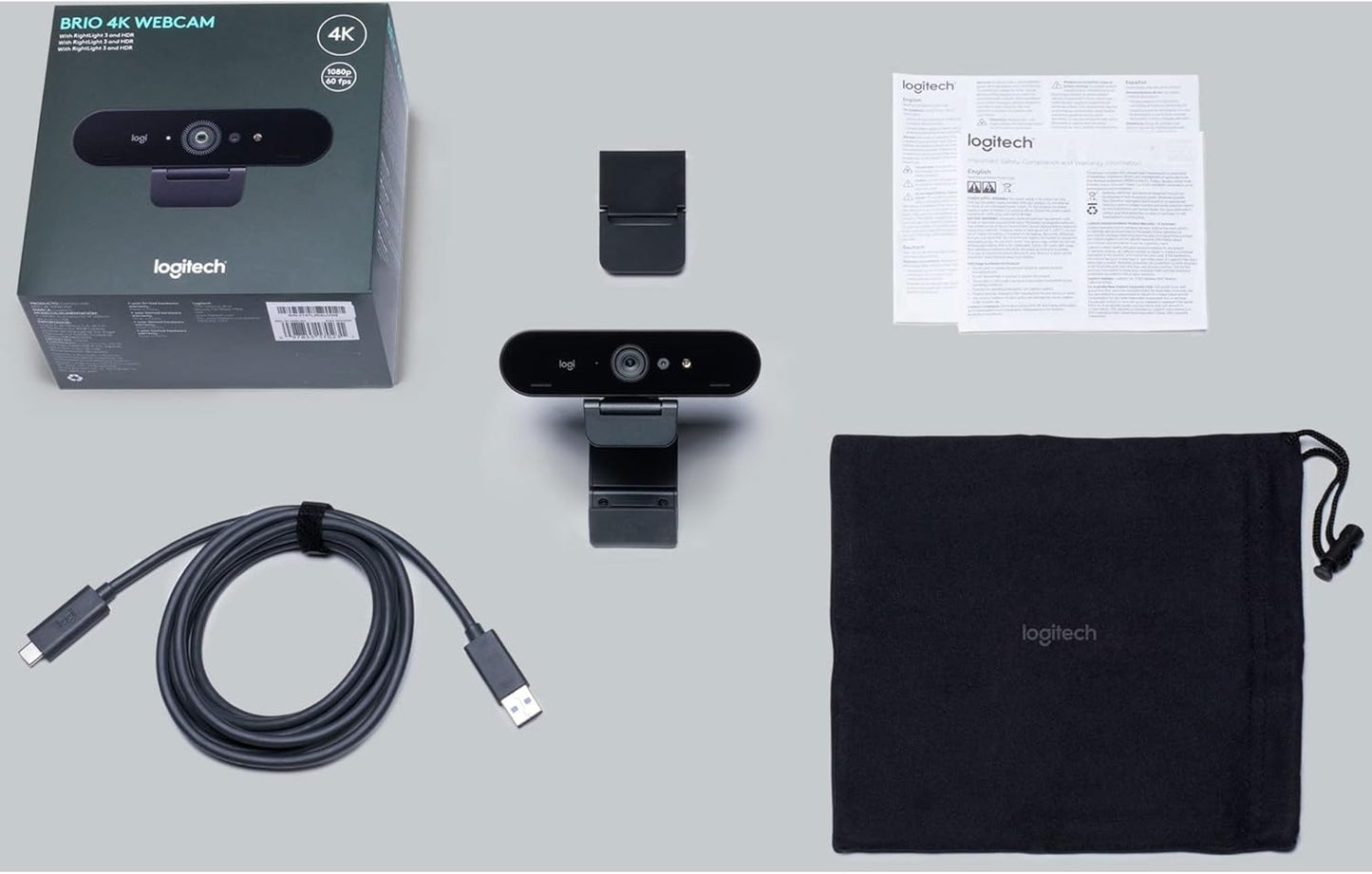 Logitech Brio 4K Ultra HD Webcam | Noise-canceling mics, auto light correction, wide field of view, adjustable mounting clip