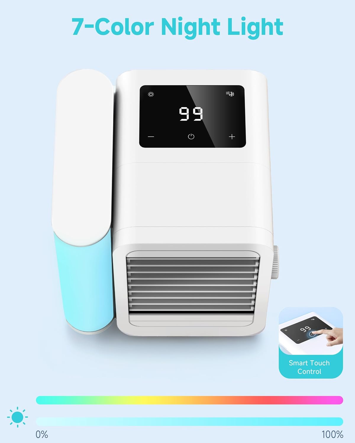 Portable Air Conditioners Fan: Air Conditioner, Ac Unit | Evaporative Air Cooler - Personal Mini Air Cooler with Timer & 7 Light Ac Unit for Bedroom Room Desktop Office (Pearl White)