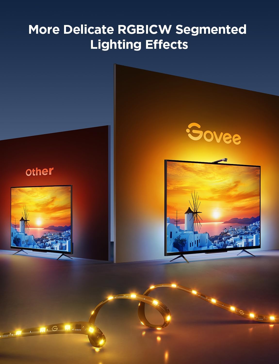 Govee TV Backlight 3 Lite, 7.8ft LED Strip Lights Sync with 40-50 Inch TVs | Upgraded Camera with Fish-Eye Correction Function, RGBICW Screen Sync Lighting, 4 Colors in 1 Lamp Bead, Voice & APP Control