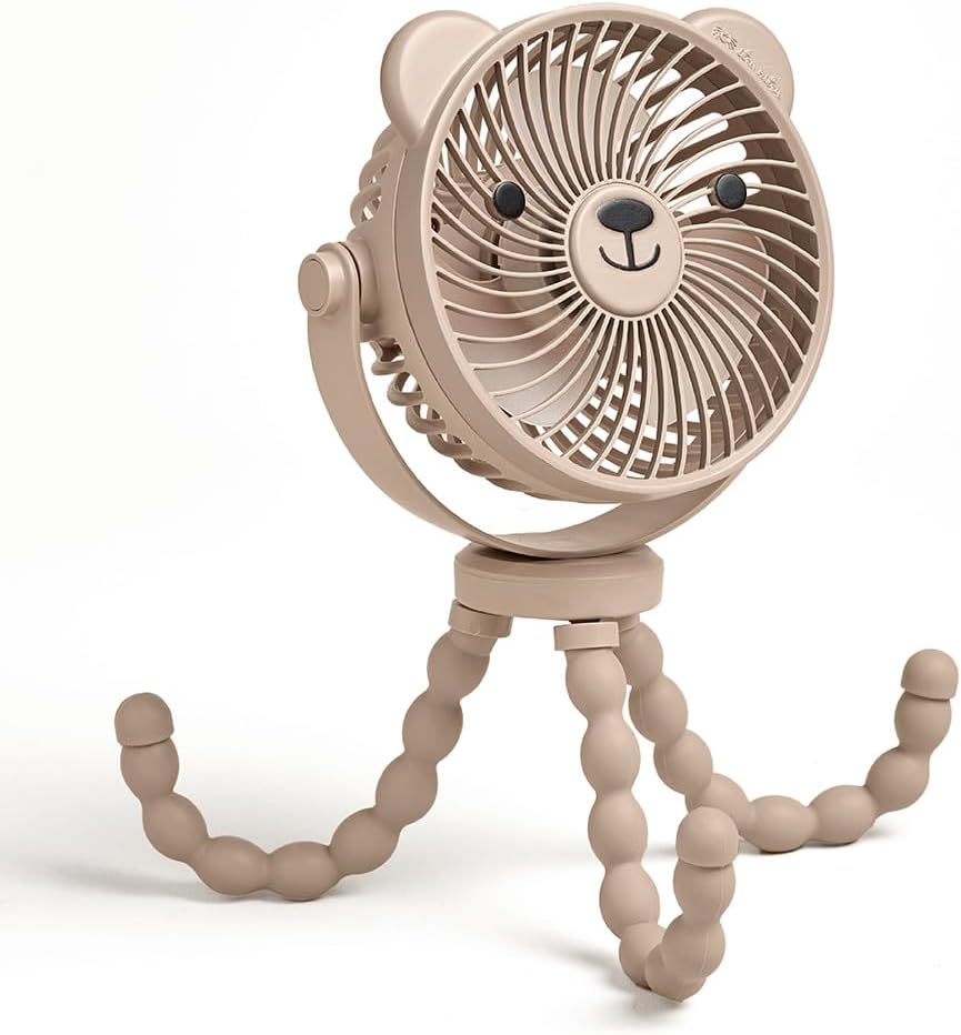 Itzy Ritzy Baby Stroller Fan, Rechargeable Fan with Wraparound Legs (Bear) | 360° Swivel, Flexible Wraparound Legs Attach to Strollers & Car Seats, USB Rechargeable with 3 Speeds for Cooling On the Go