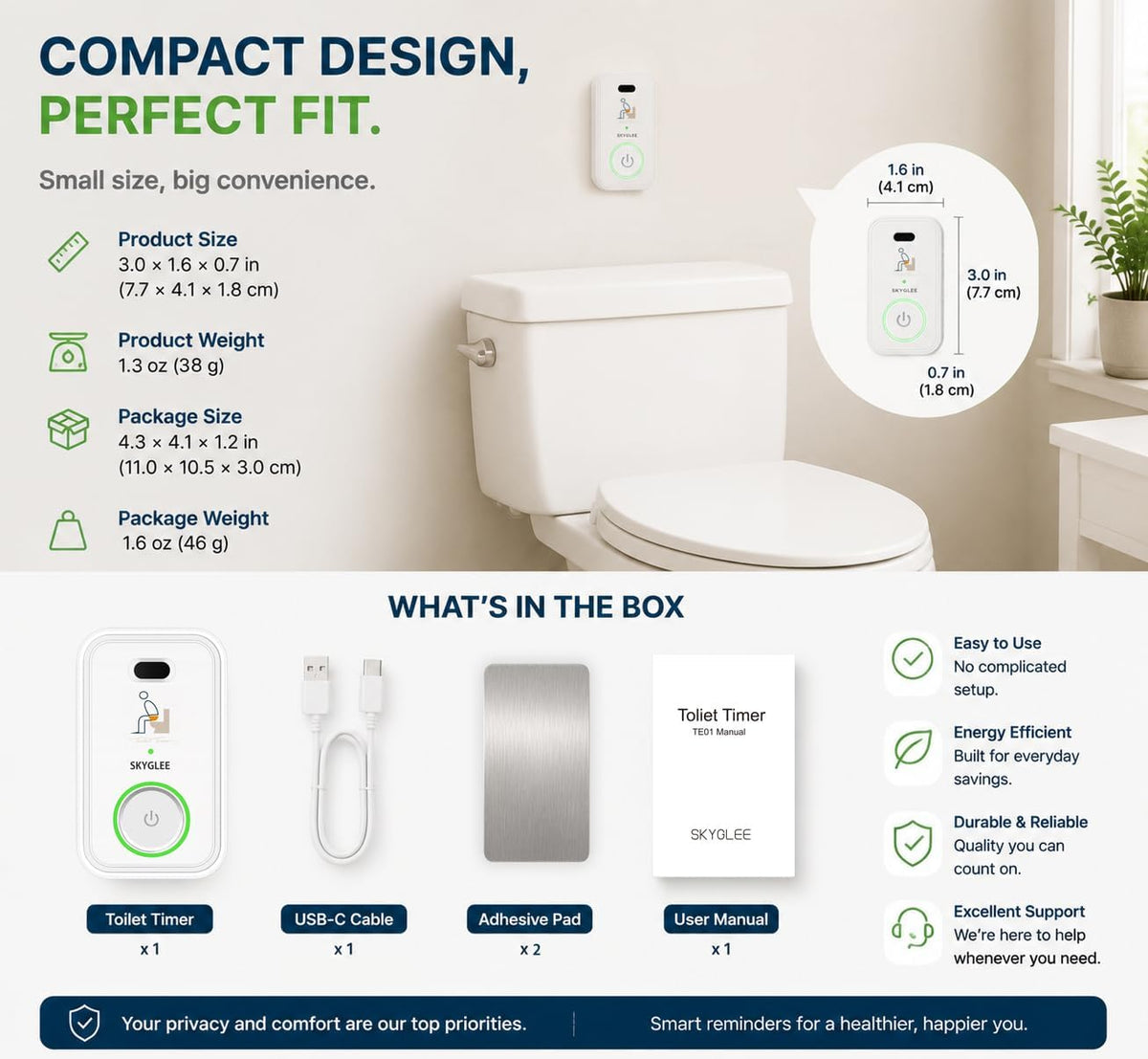 Automatic Toilet Timer with Motion Sensor, 5/10/15/20 min Reminder Alarm