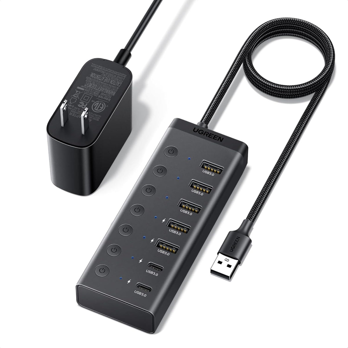 UGREEN 7-in-1 Powered USB 3.0 Hub, 7 Ports, 5xUSB-A and 2xUSB-C, 5Gbps