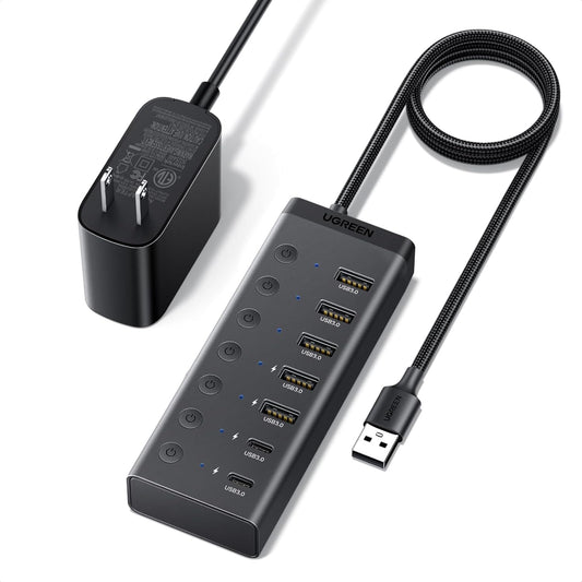 UGREEN 7-in-1 Powered USB 3.0 Hub, 7 Ports, 5xUSB-A and 2xUSB-C, 5Gbps
