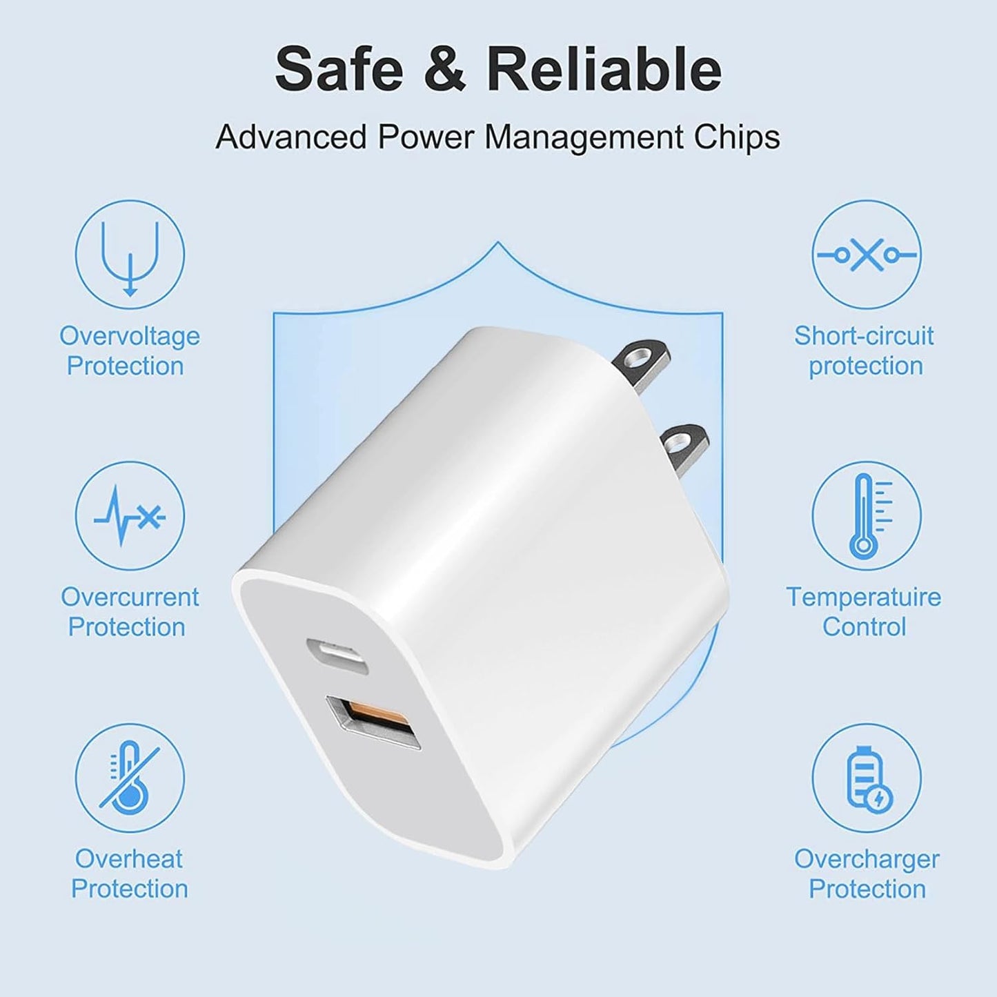 USB Power Block，wall Charging Adapter, Dual-Port Charger with c to c Cables for iPhone 17/16/16 Pro Max/15 Series/Pro and More (White, 4-Pack)