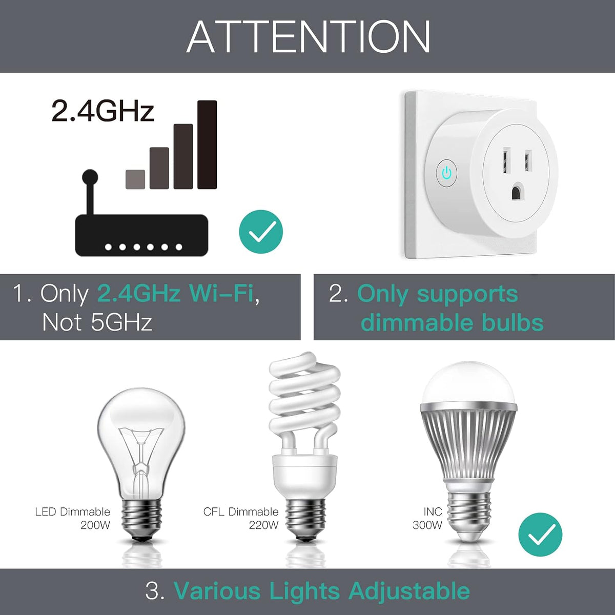 MOES Smart Dimmer Plug 2 Pack, Plug in Lamp Dimmer Outlet for Dimmable LED, CFL, Halogen and Incandescent Bulbs, Brightness Adjust Socket, Tuya App Control, Work with Alexa and Google, 2.4GHz WiFi