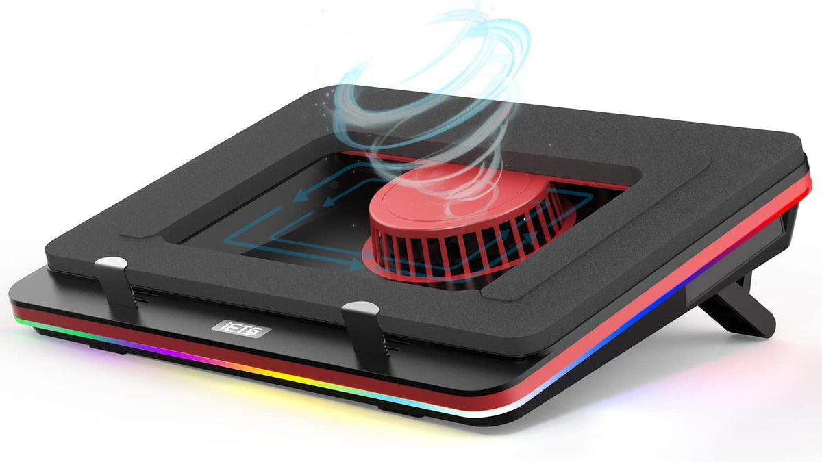 IETS GT500 Powerful Turbo-Fan (5000 RPM) RGB Laptop Cooling Pad with Infinitely Variable Speed,Seal Foam for Rapid Cooling Gaming Laptop,Dust Filter for Protect Laptop,13-17.3inch Laptop Cooler